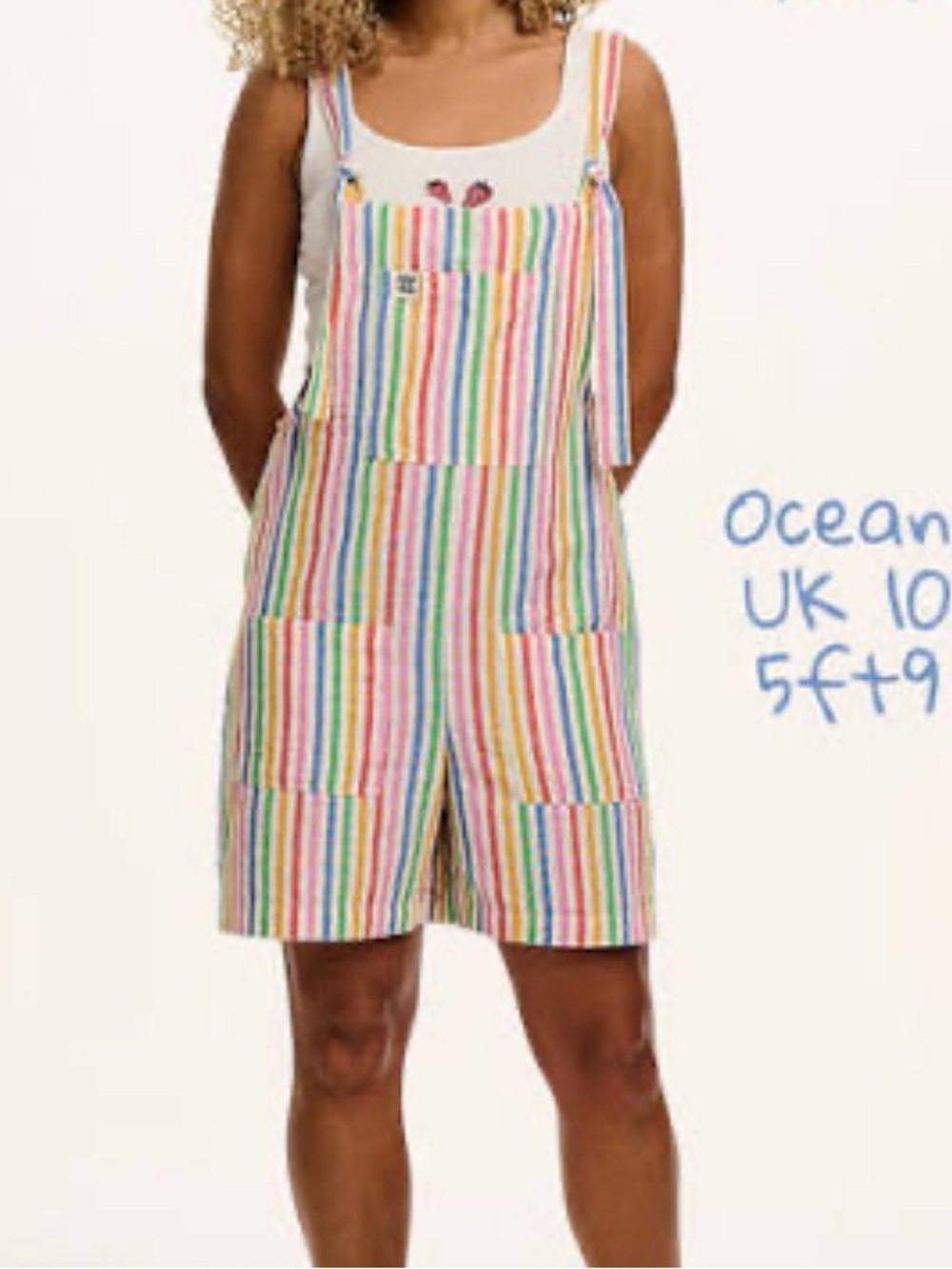 BNWT Lucy & Yak Dungaree Shorts in Rainbow Stripe